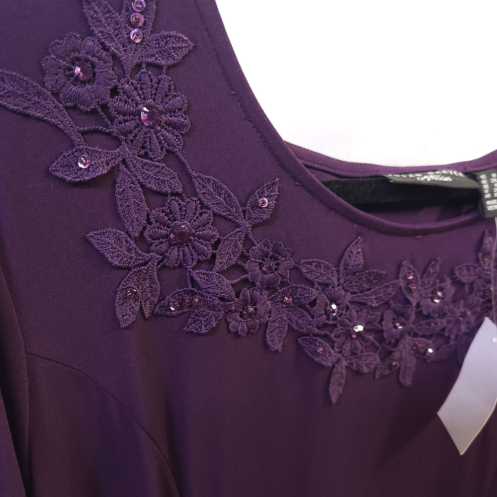 Susan Graver Deep Purple Lace Accent Top